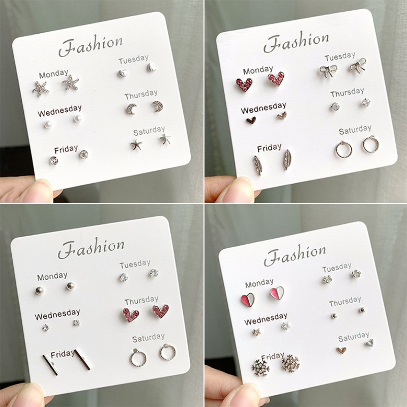 6pcs / Set Anting Stud Hias Mutiara Kristal Gaya Korea Untuk Perempuan