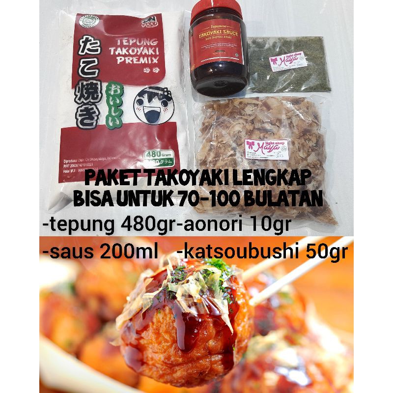 Paket bahan takoyaki lengkap halal tepung takoyaki katsuobusi saos okonomiyaki aonori cakalang murah tepung premix