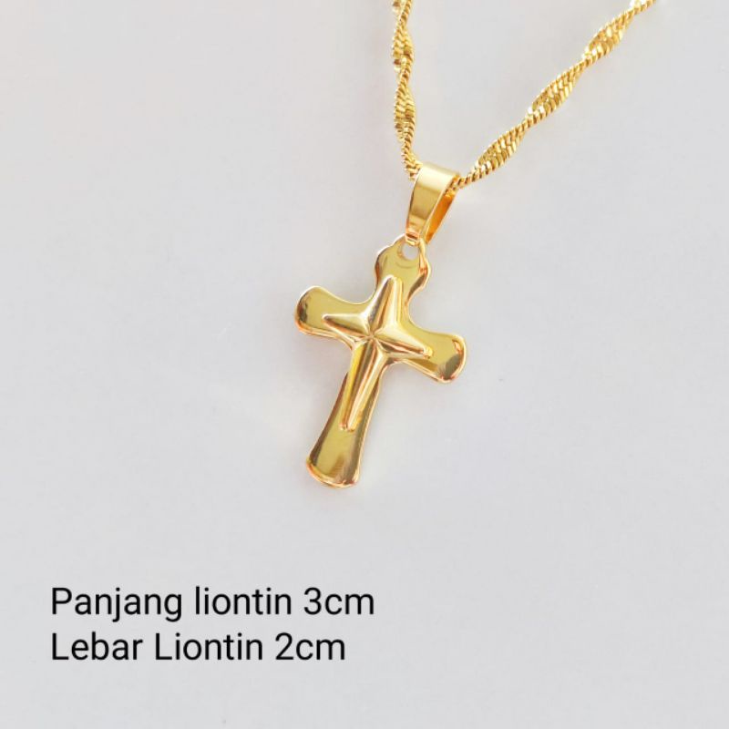 Kalung Salib Yesus Titanium Import Warna Emas