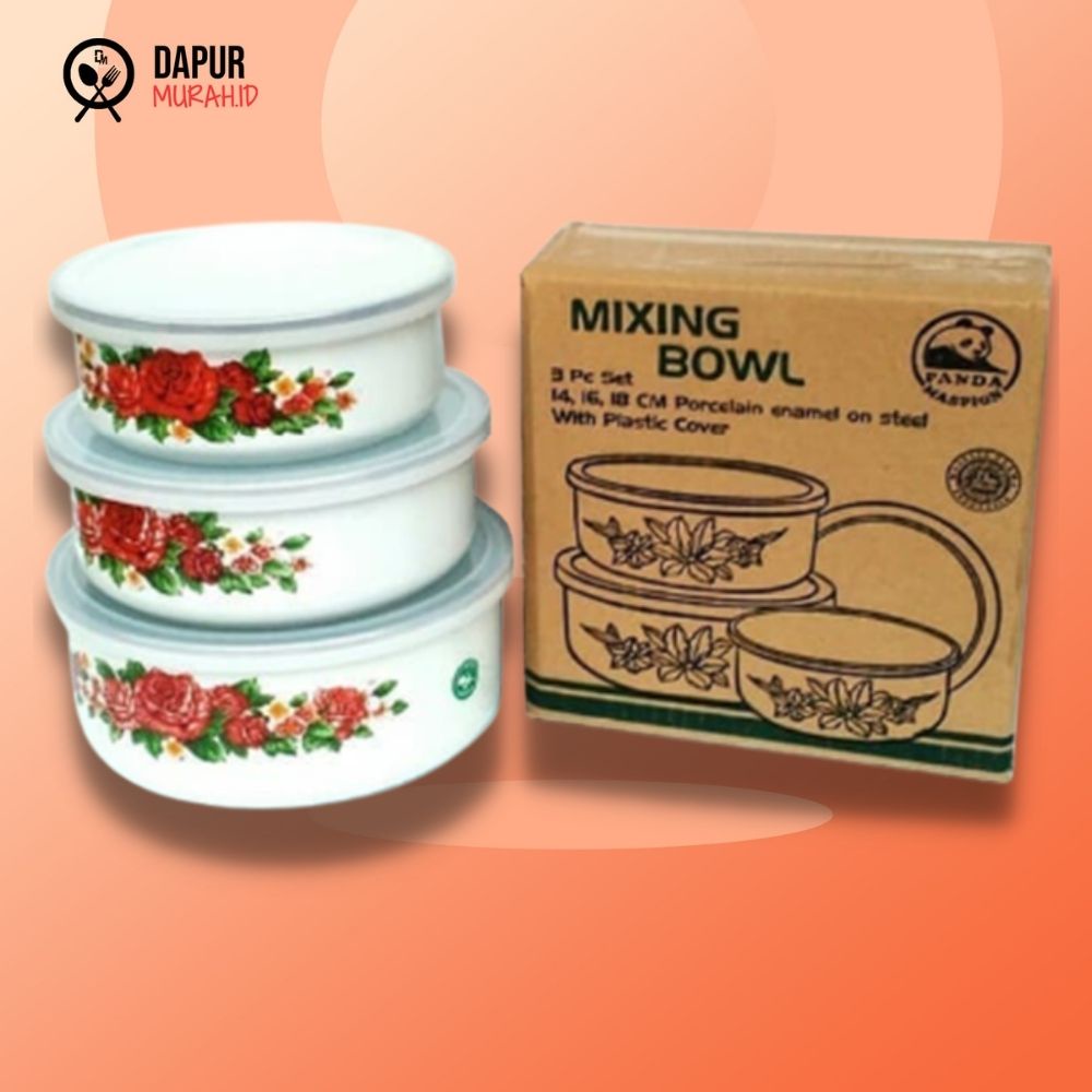 Mangkuk Maspion Mixing Bowl Susun 3 + Tutup Enamel