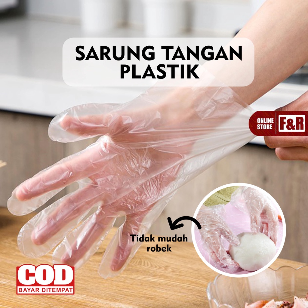 Sarung Tangan Plastik Sekali Pakai isi 100 Pcs Transparan Food Grade Disposable Plastic Gloves