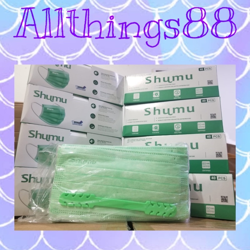 Masker Medis SHUMU PREMIUM 4 Ply 1 Box isi 40 pcs BFE 99% EMBOSS SHUMU ORIGINAL - ISO Earloop Hijab