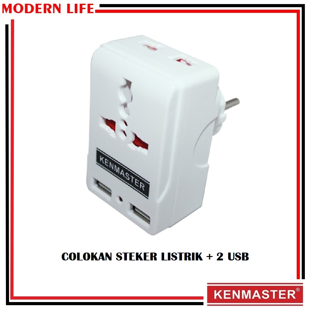 Kenmaster Steker Colokan Listrik 2 USB Plug Adaptor Stop Kontak S0203