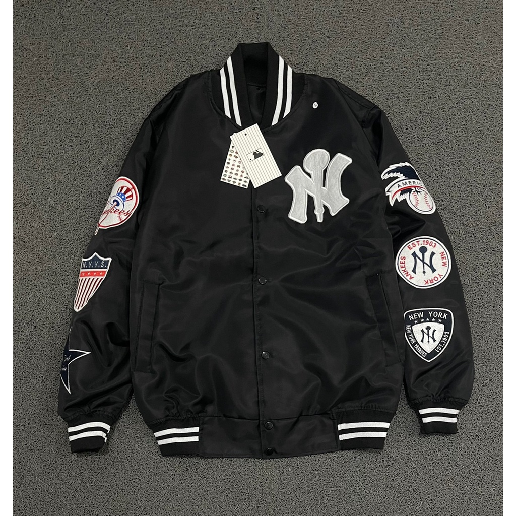 VARSITY JACKET- LOGO NY BIG HITAM BORDIR FULLTAG PREMIUM VARCITY JACKET