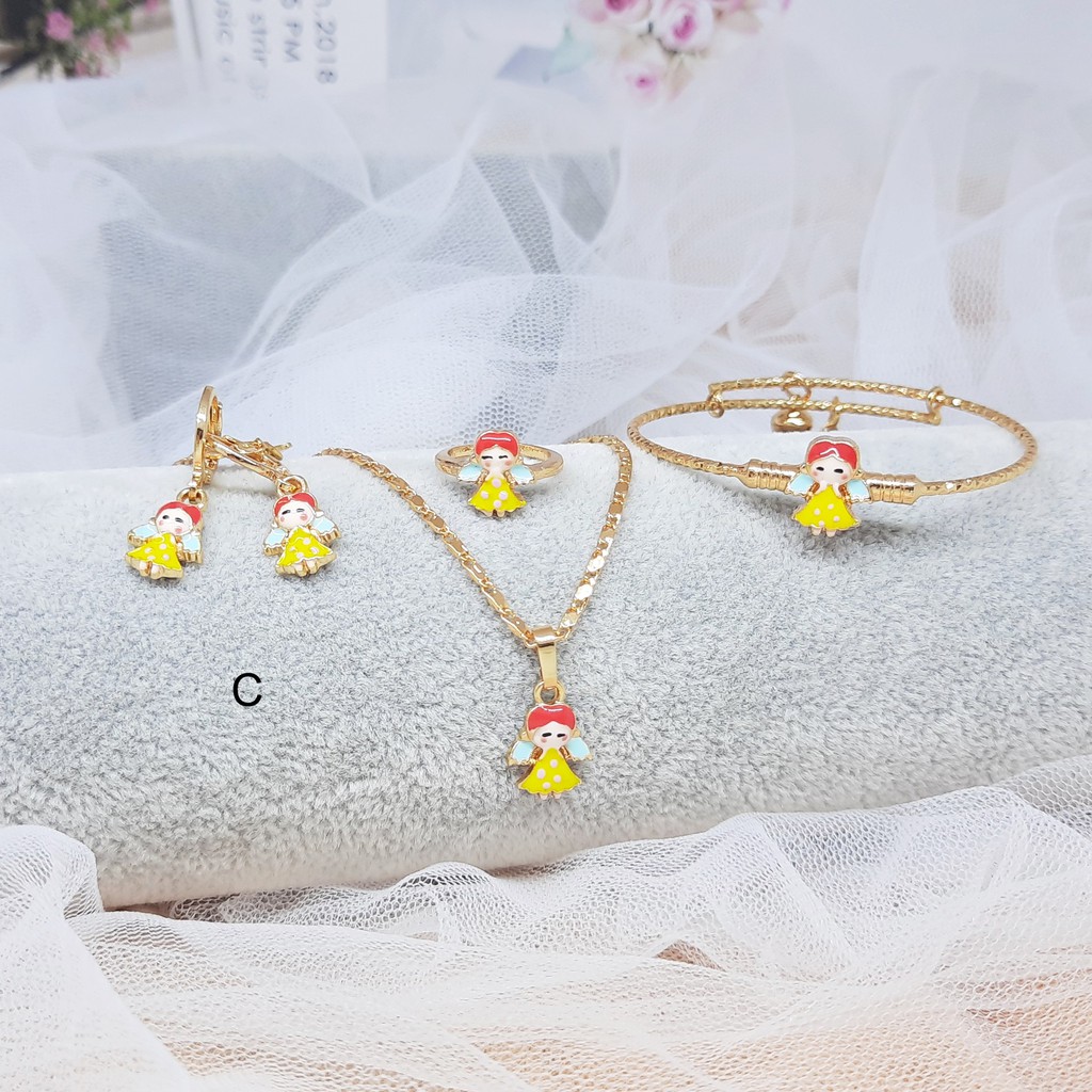 Xuping Set Anak 4 Pcs Isi Kalung Gelang Anting Cincin Princess Glitter Biru - BS012