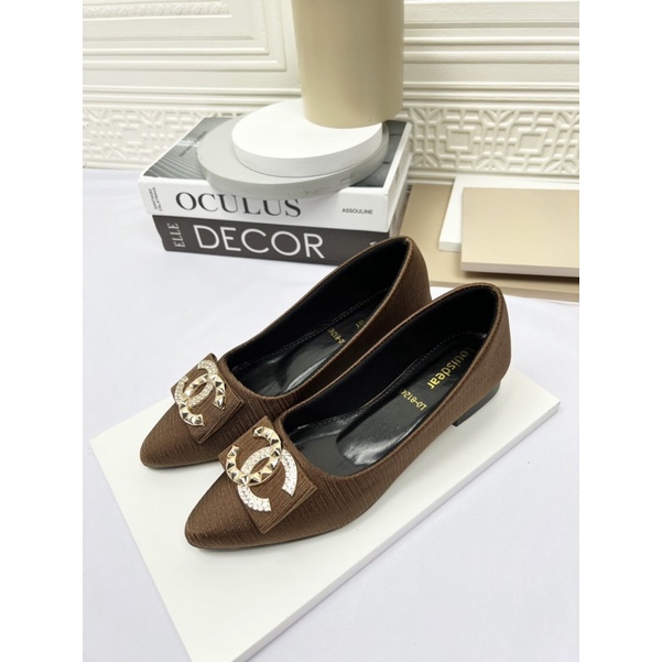 sepatu flat shoes wanita terbaru pesta LOUISDEAR sepatu flat heel 2 cm bahan satin B21