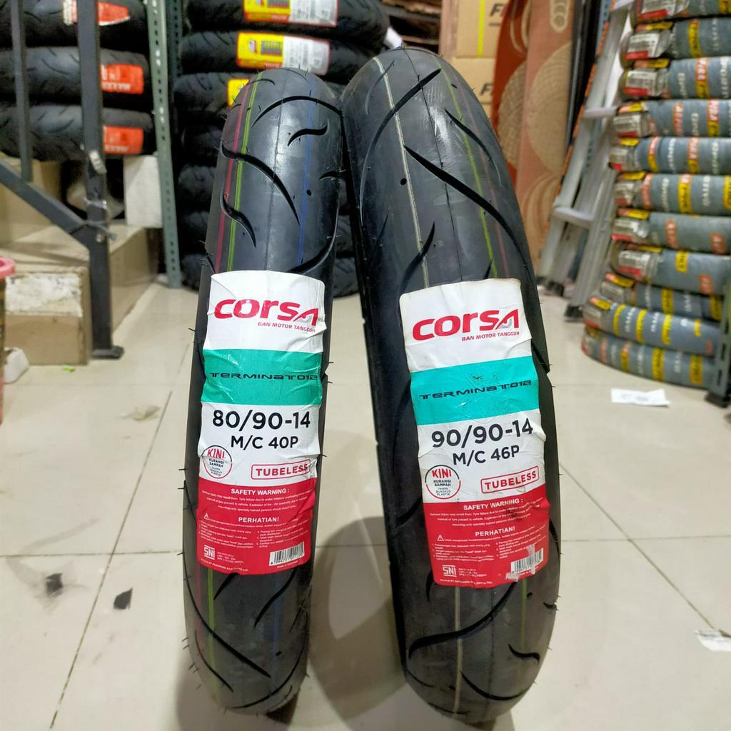 Paket Ban Donat 80/90 dan 90/90 Corsa Terminator Tubeless Ring 14 Gratis Pentil