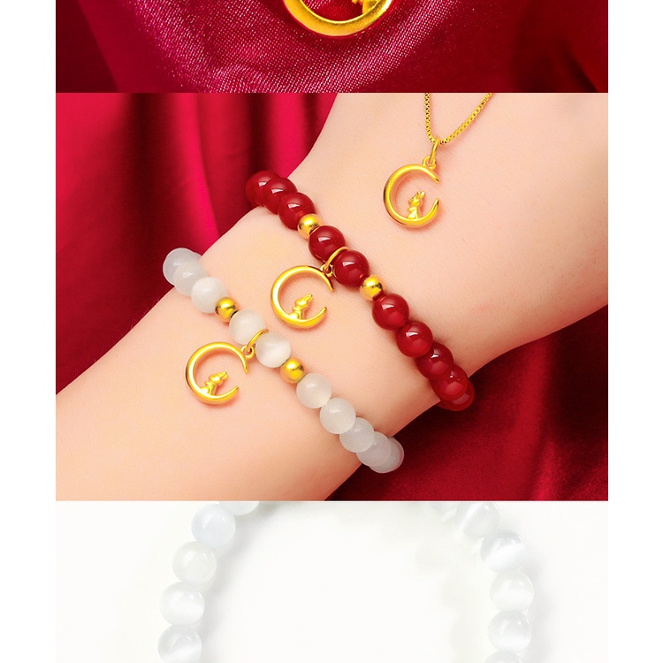 Gelang Liontin Opal Onyx Bentuk Kelinci Lapis Emas Asli Kadar 375 Untuk Wanita