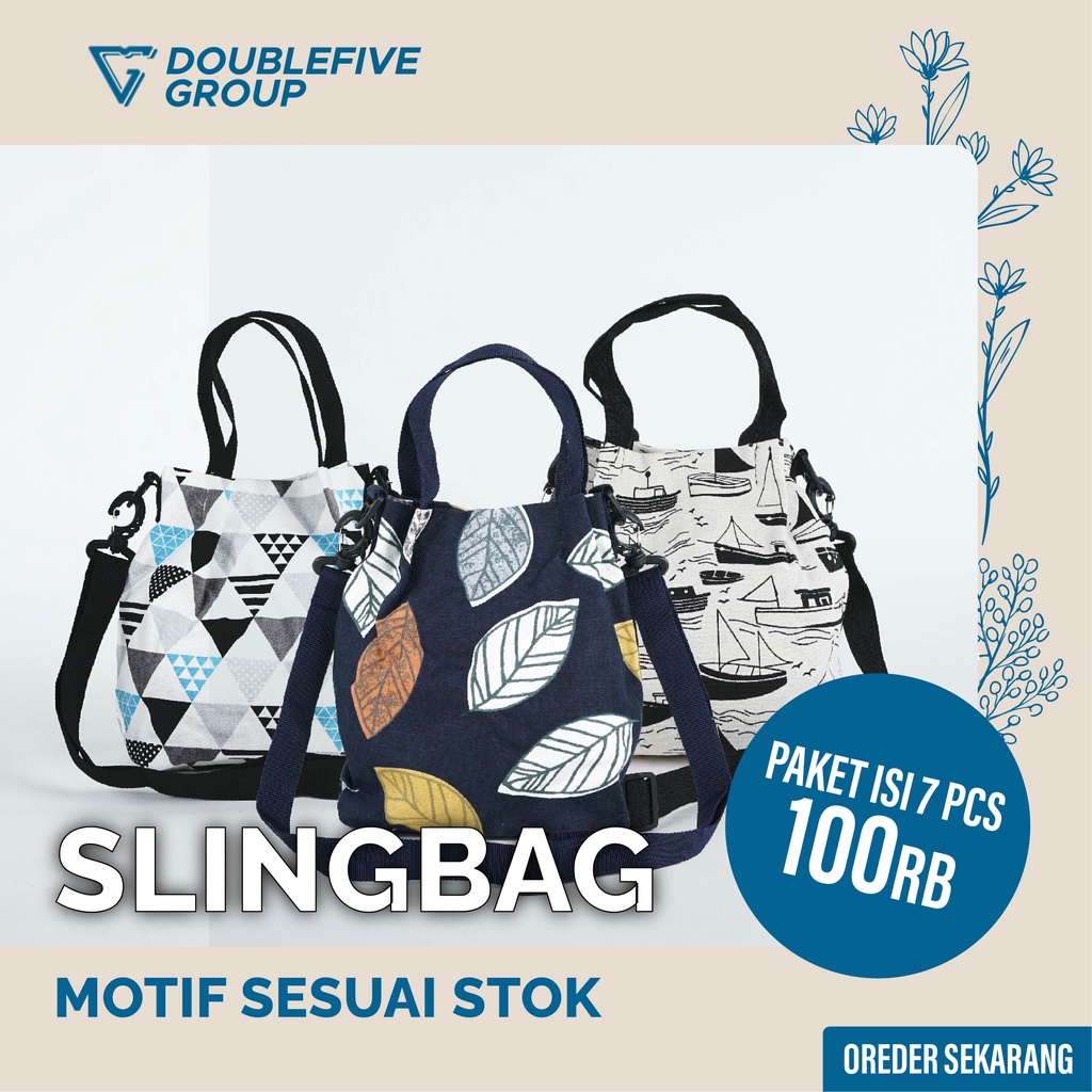 Tas Slingbag Wanita Kanvas Motif 7 Pcs 100Rb