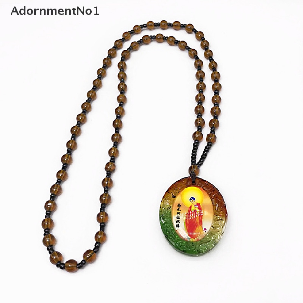 (AdornmentNo1) Kalung Rantai Dengan Liontin Jimat Namo Amitabha Kaca Untuk Pria / Wanita