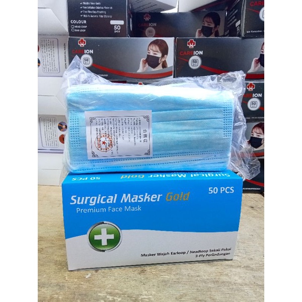 masker earloop 3ply/surgical masker gold premium face mask