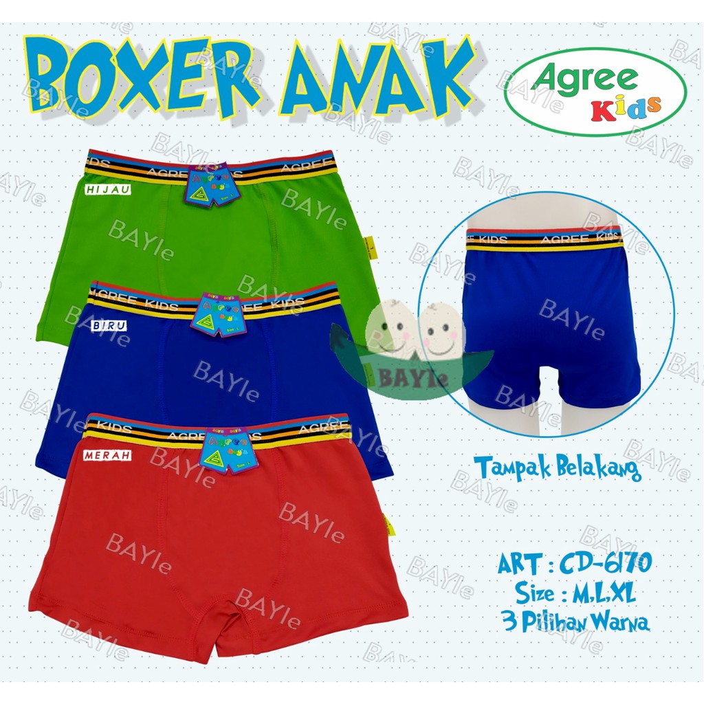 BAYIe - 6 PCS Celana Dalam / CD Anak Laki-laki Cowok BOXER AGREE KIDS 6170 POLOS/ Kid's Underwear Size M L XL