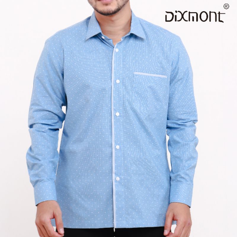 Dixmont Kemeja Pria Basic Formal Motif Lengan Panjang Hem ML01221