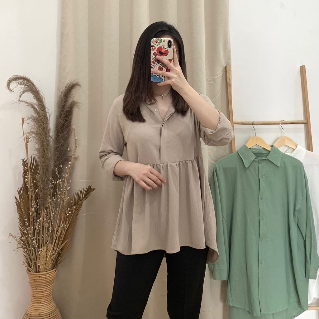 Carissa Longshirt - Kemeja Blouse Wanita - Atasan Wanita - Busui Friendly - Korean Style