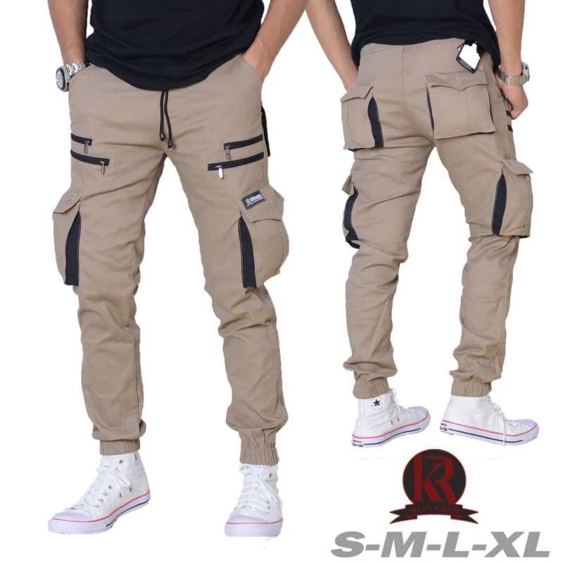 Celana Jogger JOGGER CARGO - S, M, L, XL - Cream, Abu, Mocca, Hitam - Clana Jelana Panjang Training 