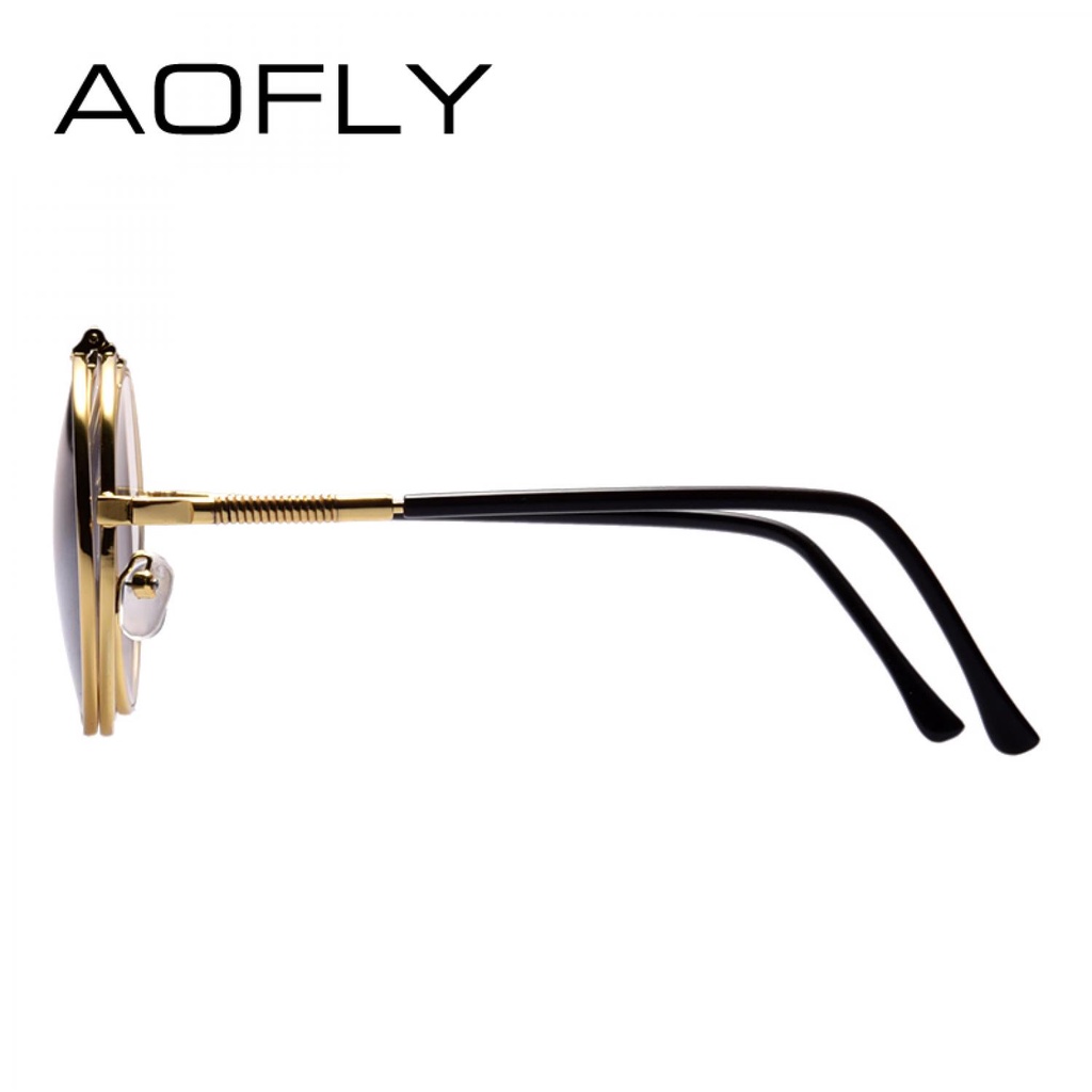 AOFLY Kacamata Hitam Round Vintage Steampunk Sunglasses