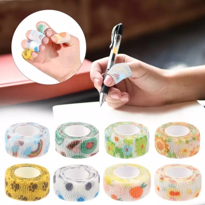 Finger Protector Tape Plester Pelindung Jari Tangan Lucu Cute Bandage Writing Hand Wrist Protect Sports Untuk Menulis Alat Bantu Tulis Perban Sticker Cartoon Animasi Labang Pita Perekat Plaster