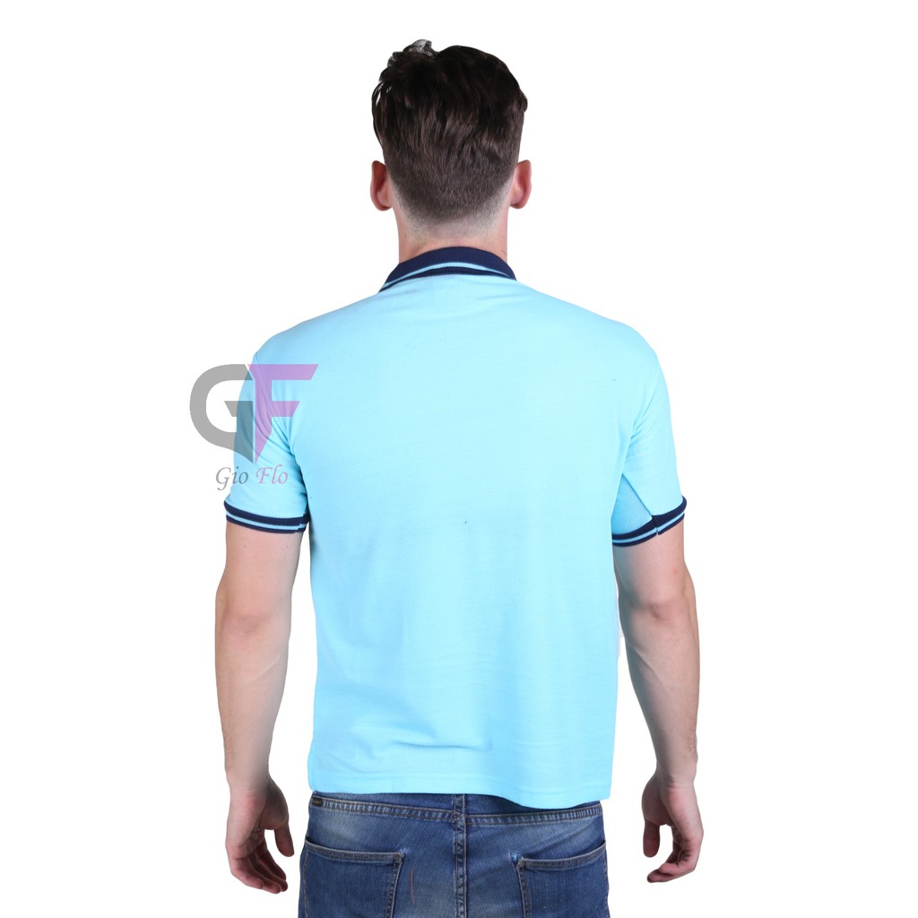 GIOFLO Kaos Kekinian Pria Kerah Polo Keren Biru Bubble Kerah Hitam / PLS 16