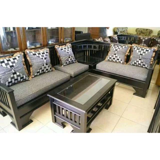 Kursi tamu Sudut Minimalis kayu jati Letter L