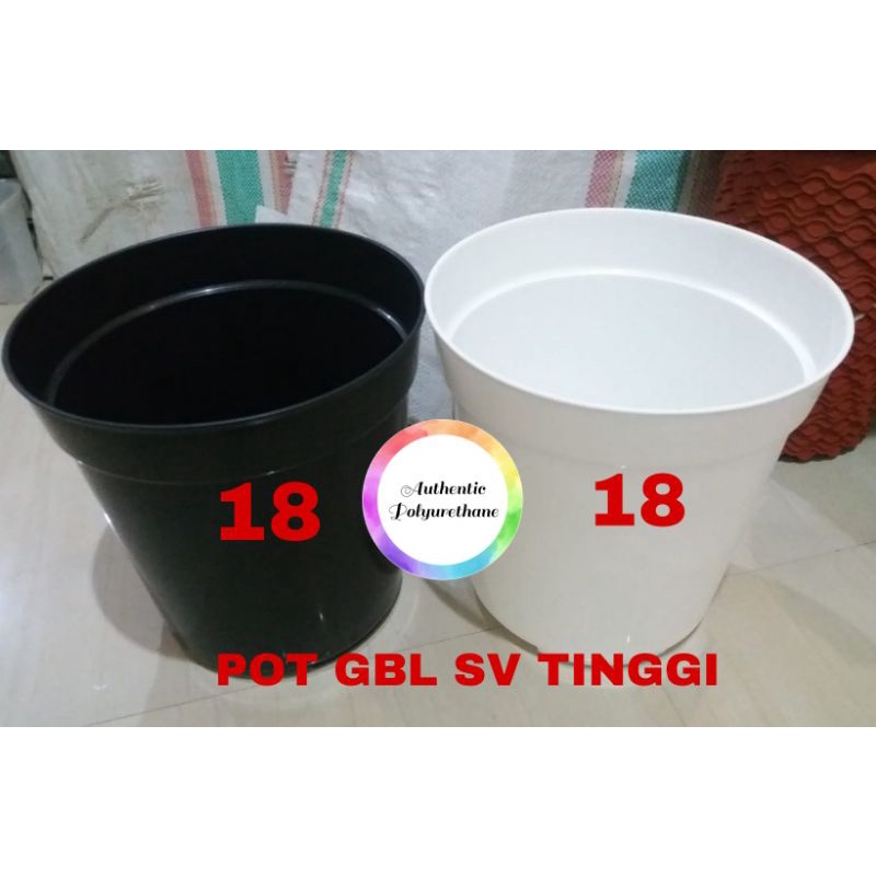 Pot Bunga Plastik GBL SV Tinggi ukuran 18cm warna Putih dan Hitam