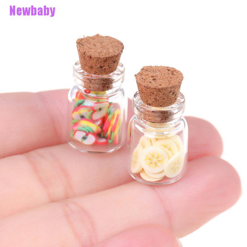 (Newbaby) 1pc Botol Kaca Mini Isi Potongan Buah Dengan Gabus Untuk Dapur / Rumah Boneka