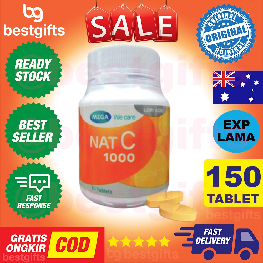 MEGA WE CARE NAT C VITAMIN VIT C 1000 MG KEKEBALAN DAYA TAHAN IMUN TUBUH AMAN DI LAMBUNG 150 TABLET