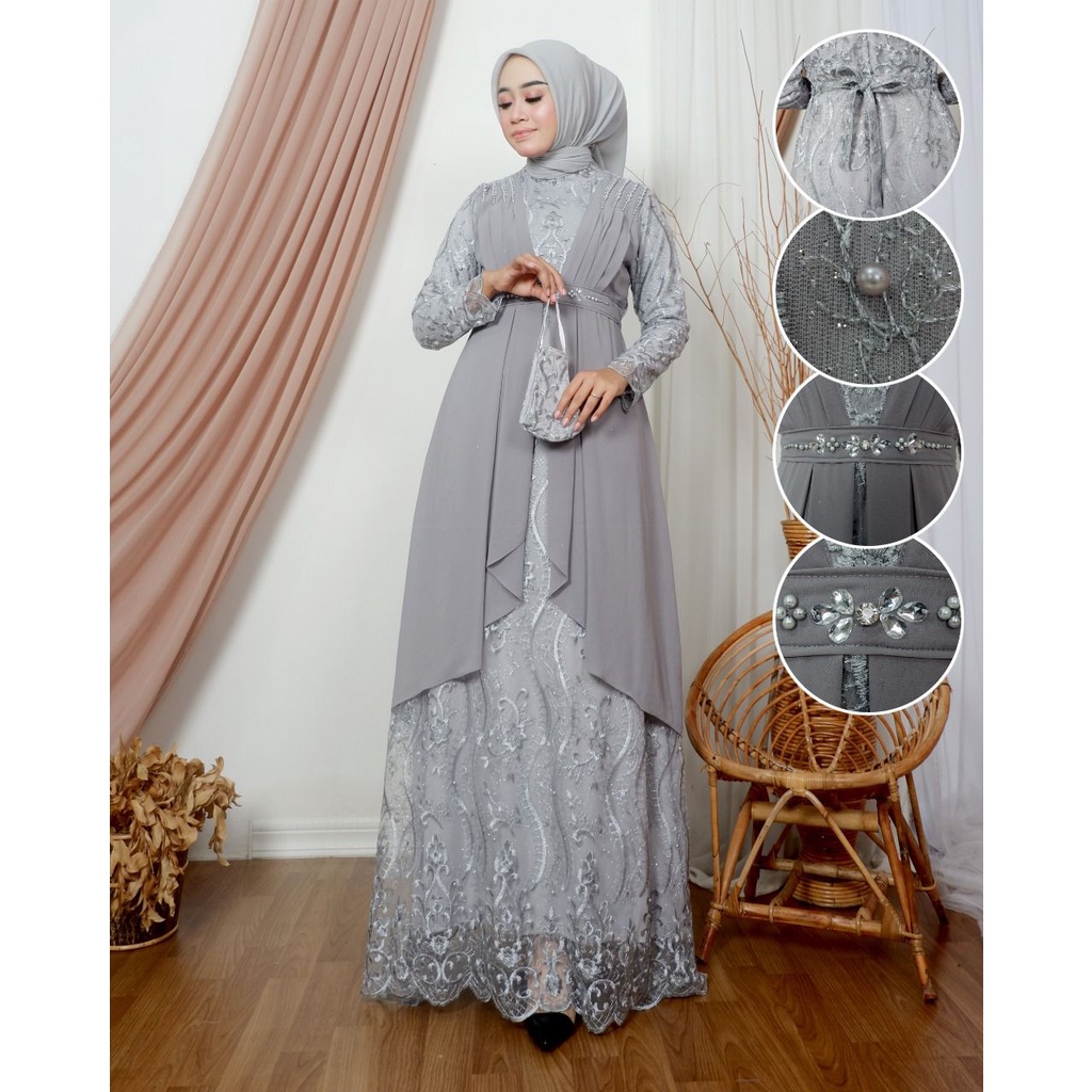 Permata Olshop / Gamis Kebaya Athalia NK / Kebaya Gamis Modern / Gamis Kondangan / Gamis / Kebaya Pesta / Gamis Brukat