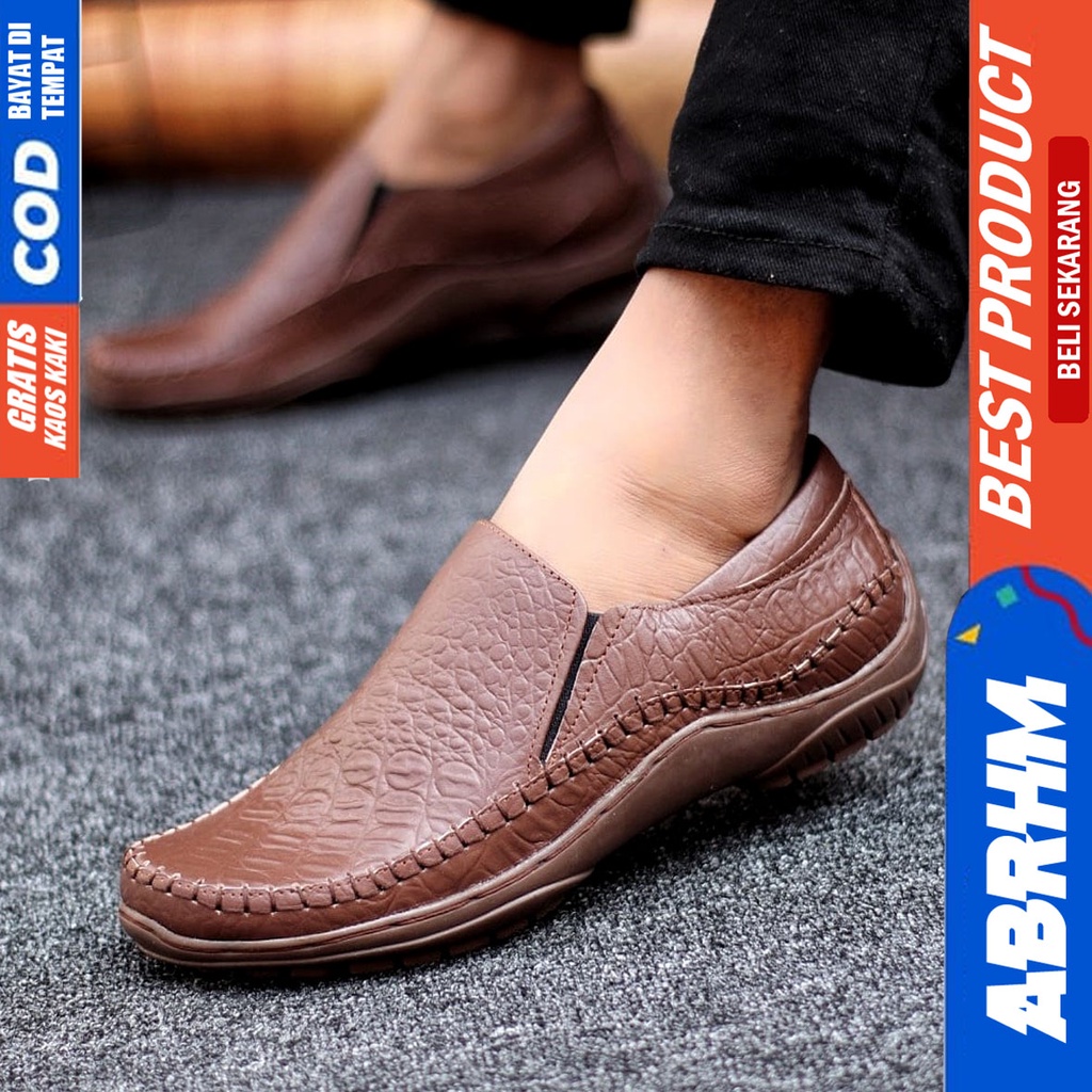 Abrhm Croco - Sepatu Formal Pria Pantofel Kulit Asli