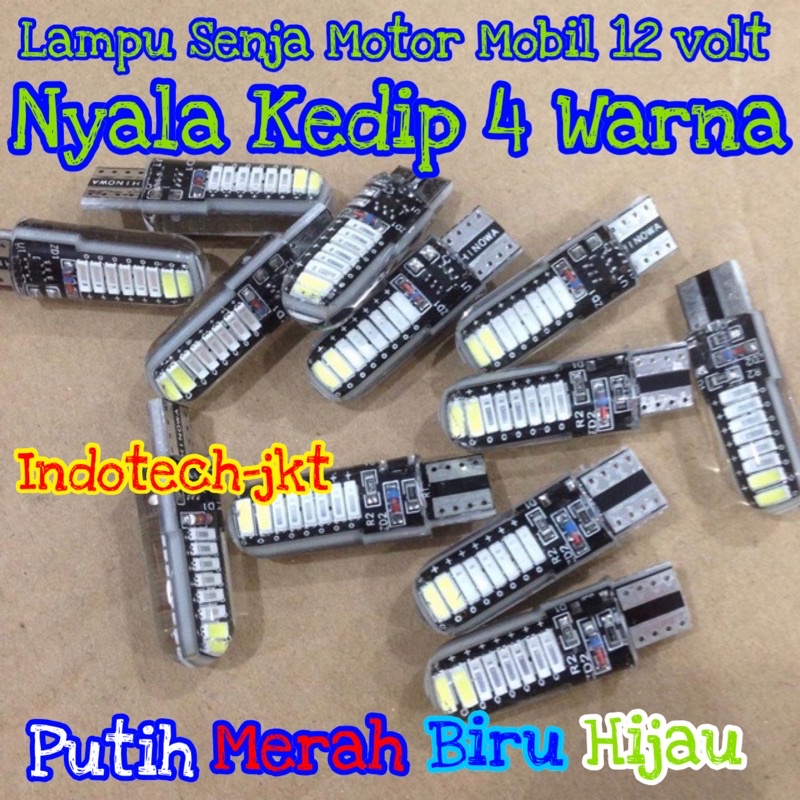 Lampu Senja Sein Motor Mobil T10 12 Volt 16 Led Nyala 4 Warna