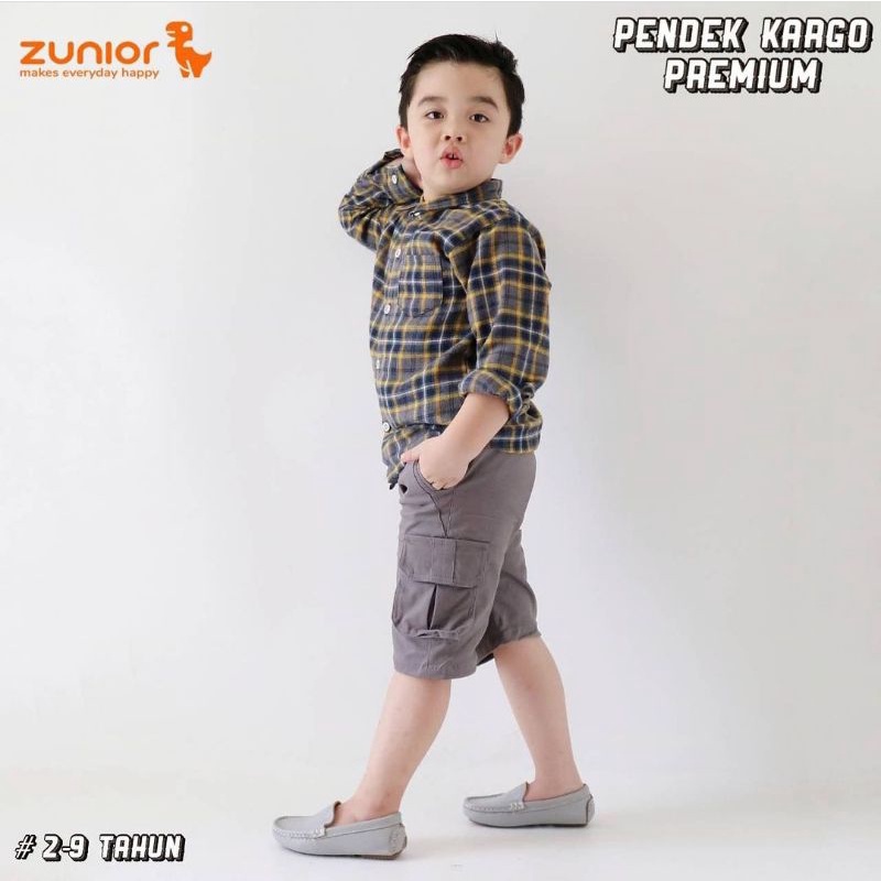 Celana Pendek Anak Laki laki Cargo Chinos Pdl Bahan Katun Warna Hitam Army Abu Banyak Saku Pakaian Harian Short Kargo ZUNIOR