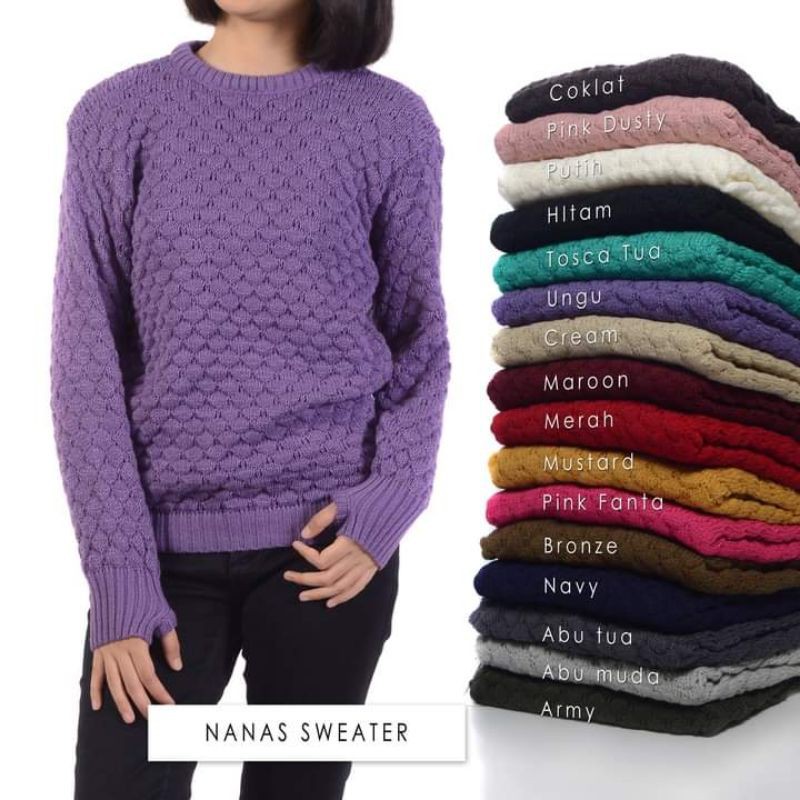 NANAS SWEATER ROUNDHAND- popcorn sweater-atasan rajut tebal-sweater nanas rajut-sweater roundhand