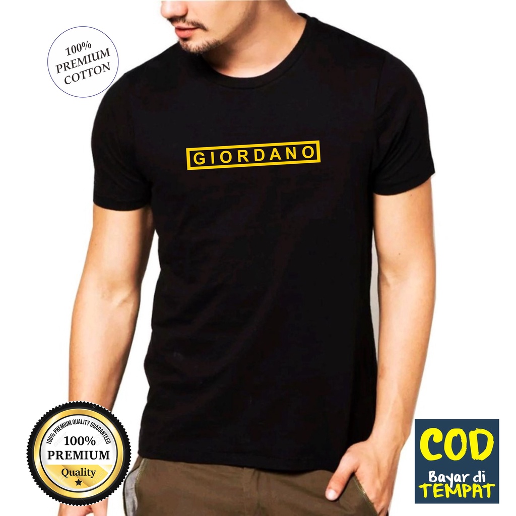PROMO... Kaos Distro Fashion Pria Wanita Giordano Kotak Kuning -  Super Premium