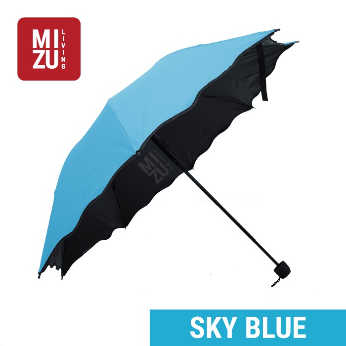 Payung Lipat 3D Magic ANTI-UV Lapisan Hitam + Sarung 3 Dimensi-SKY BLUE