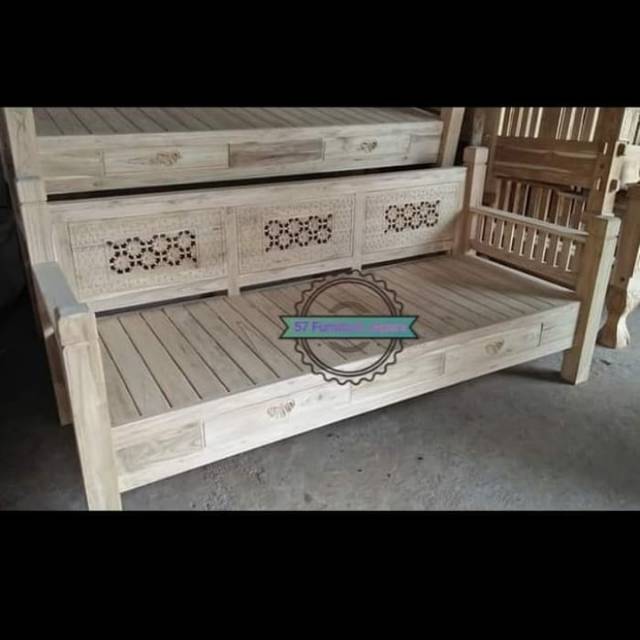 Bangku kursi panjang santai minimalis kayu jati ukir Jepara simpel MENTAHAN