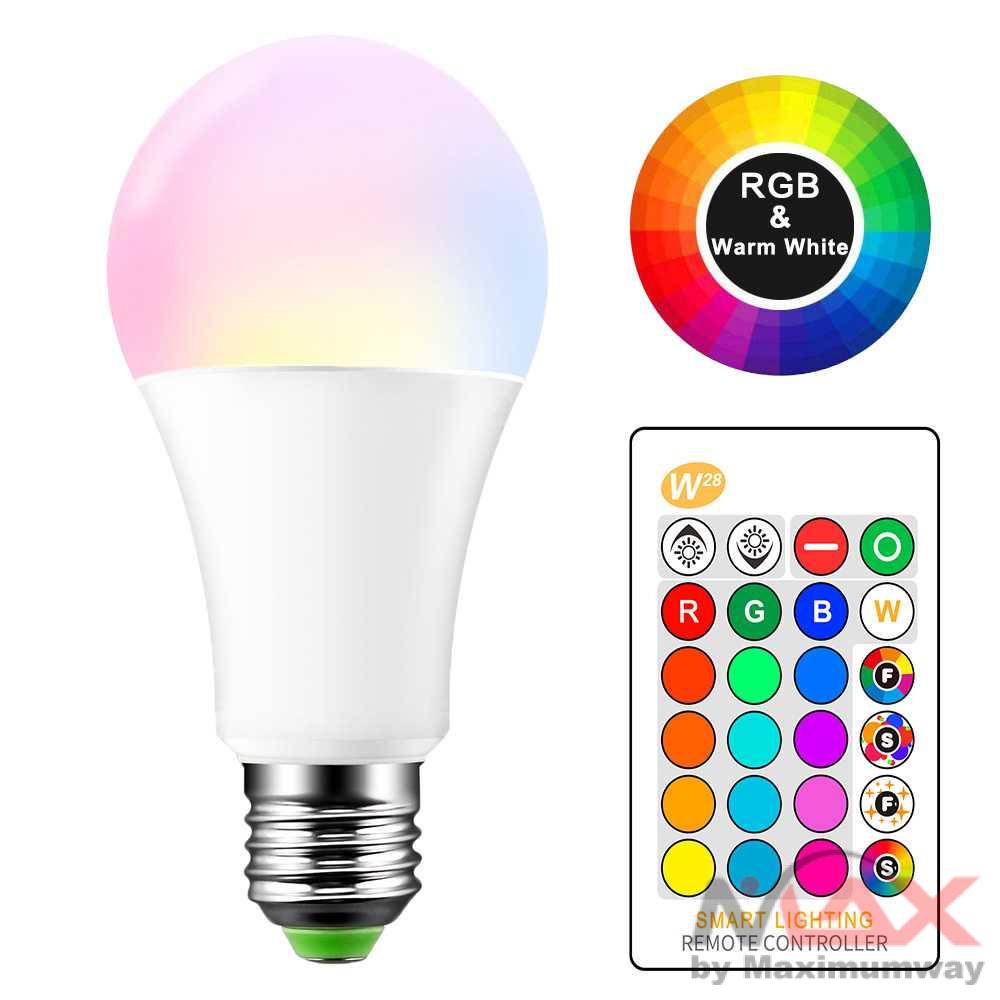 Lampu Bohlam RGB LED dengan Remote Control 220 10W E27, lampu dekorasi rumah, Lampu hias ruang keluarga, Kamar tidur, Lampu Tidur E27 RGBW LED Bulb Lights 3W 5W 6W 10W 110V 220V Lampada Changeable Colorful RGB LED Lamp With IR Remote Control