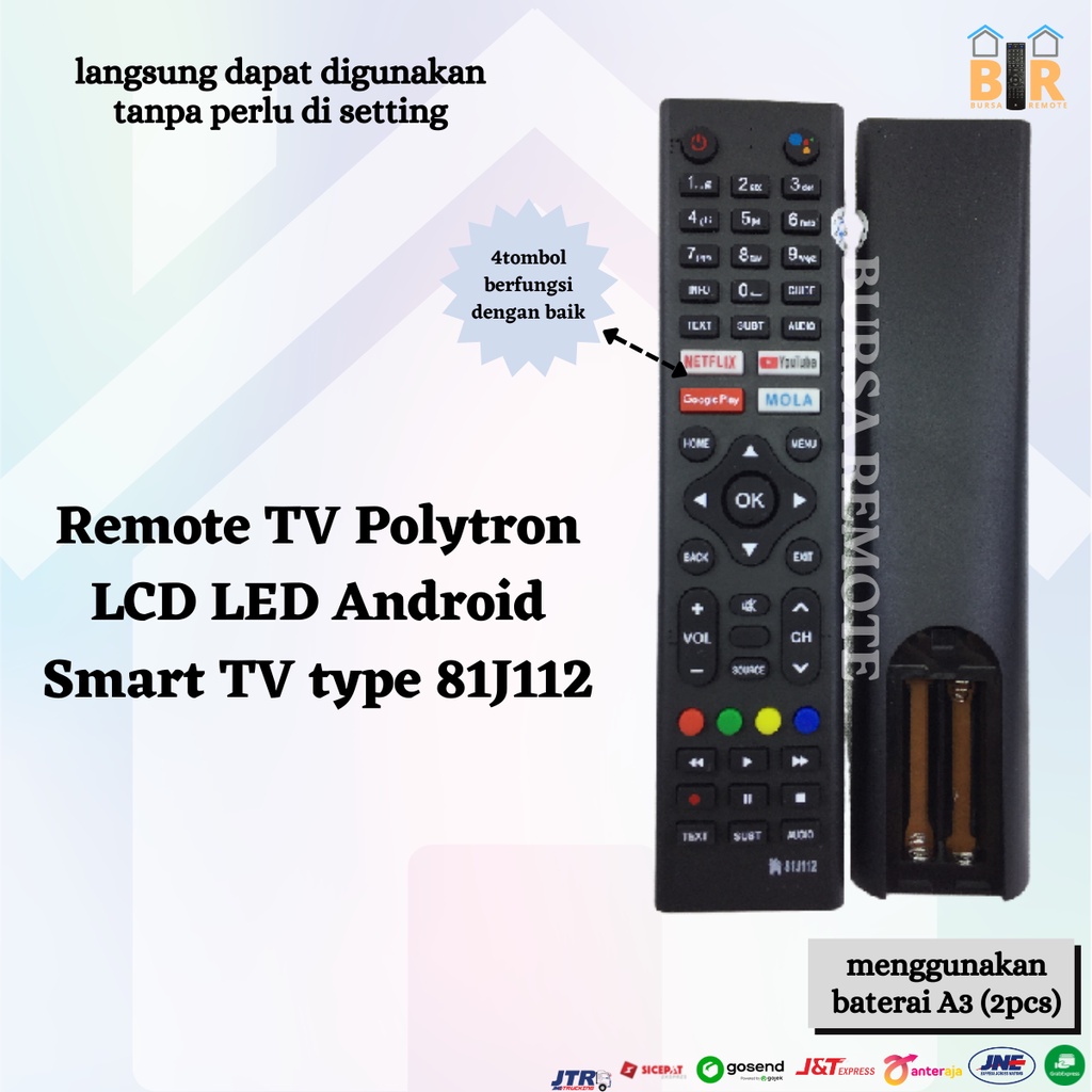 Remot / Remote Smart TV Polytron LCD LED Android  type 81J112 android Smart youtube netflix mola tv