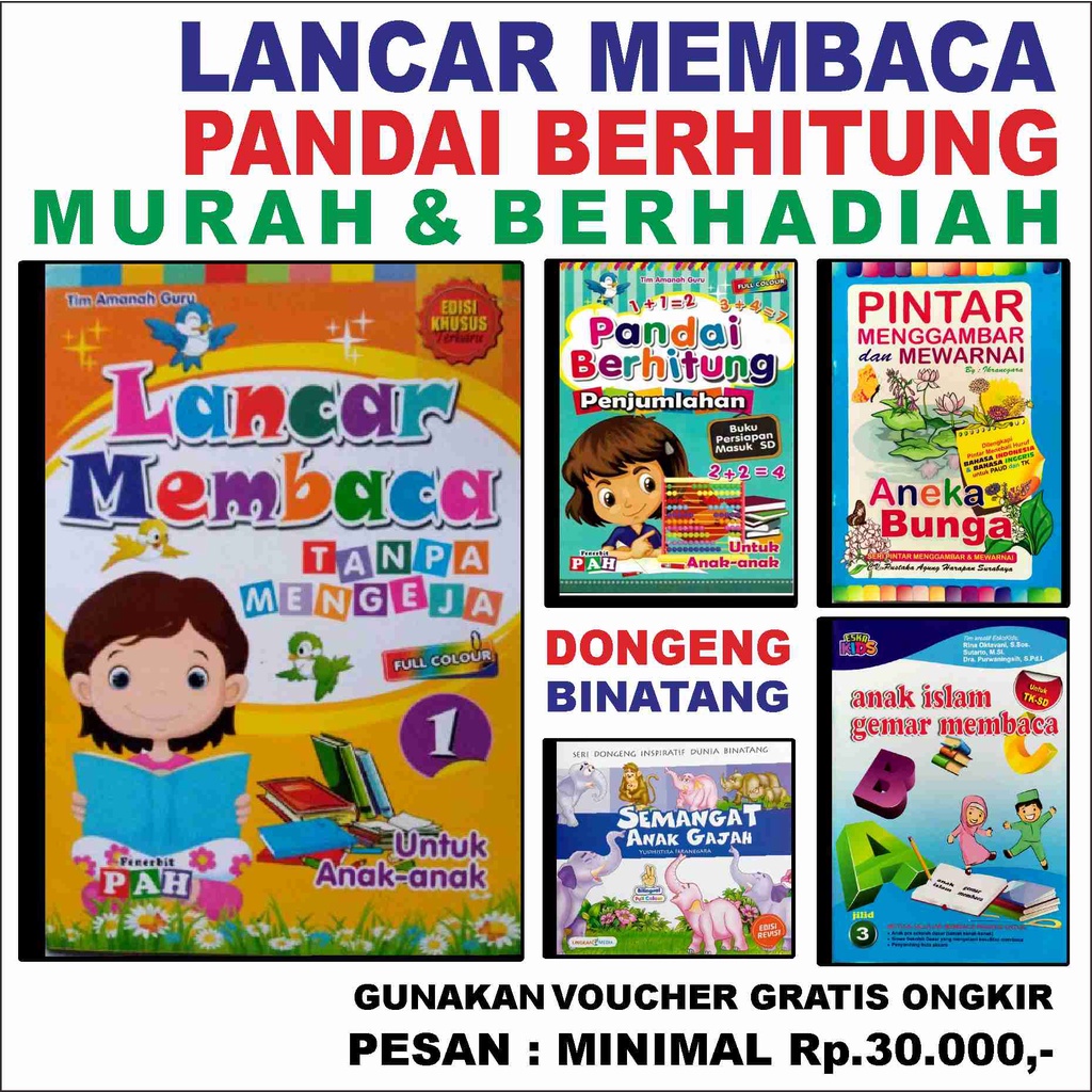 Jipepiv Buku Lancar MEMBACA Tanpa Mengeja Murah * Pandai Berhitung Penjumlahan Pengurangan DONGENG I