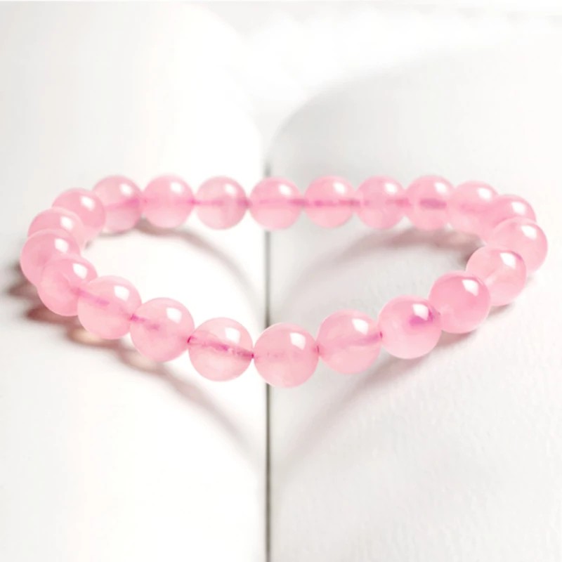 Gelang Natural Batu Rose Quartz Pink 8Mm Elastis