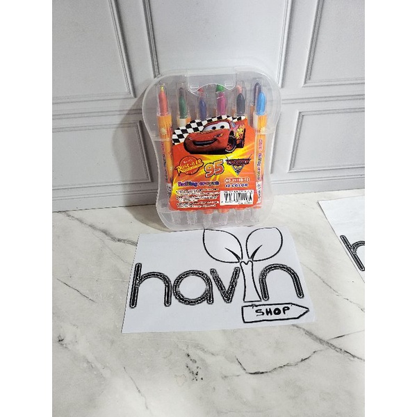 CRAYON PUTAR PENDEK MIKA 12WARNA/KRAYON PUTAR MIKA/ROLLING CRAYON MIKA-CrPUT MIKA CARS