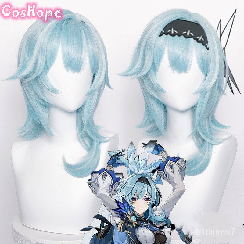 Genshin Impact Eula Cosplay Wig Women 48cm Short Wig Blue Wig Anime Cosplay Wig Heat Resistant