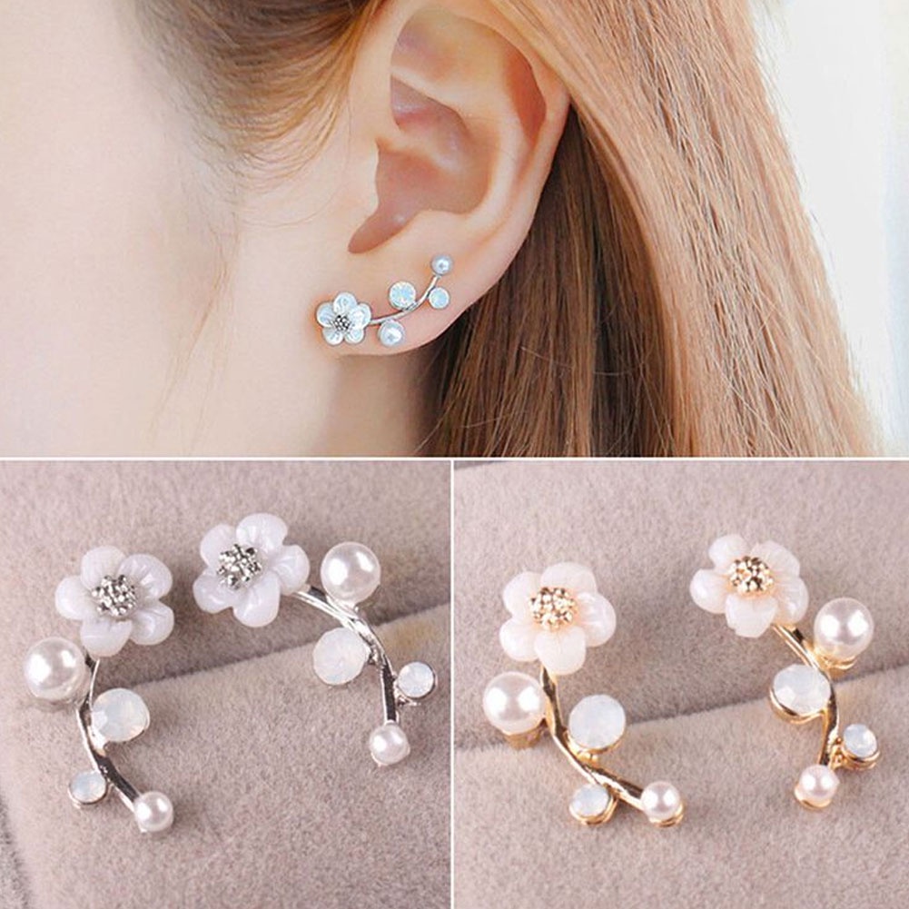 Hu Hu Hu Hu Hu Alat Bantu Pasang Kacamata♡ Anting Tusuk Gantung Desain Bunga Hias Mutiara Imitasi Gaya Elegan Untuk Wanita