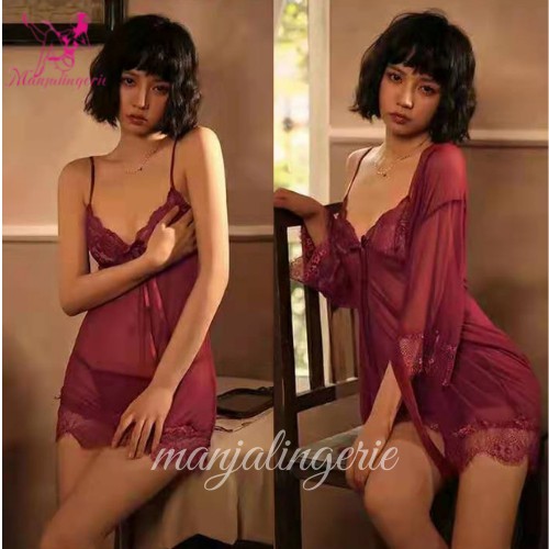 Manjalingerie - ONE SET (DRESS ,CD & KIMONO)LINGERIE / BAJU TIDUR SEXY / SEXY LINGERIE 1SET 1399-4