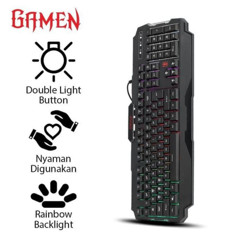 GAMEN GK100 Rainbow Backlight Gaming Keyboard Black