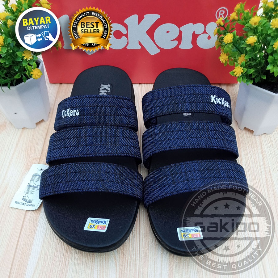 PROMO 6.6 SHOPEE MALL GREAT SALE MURAH LEBAY !! SANDAL PRIA DEWASA KICKERS SLOP BISBAN LURUS BIRU / SAKIPO