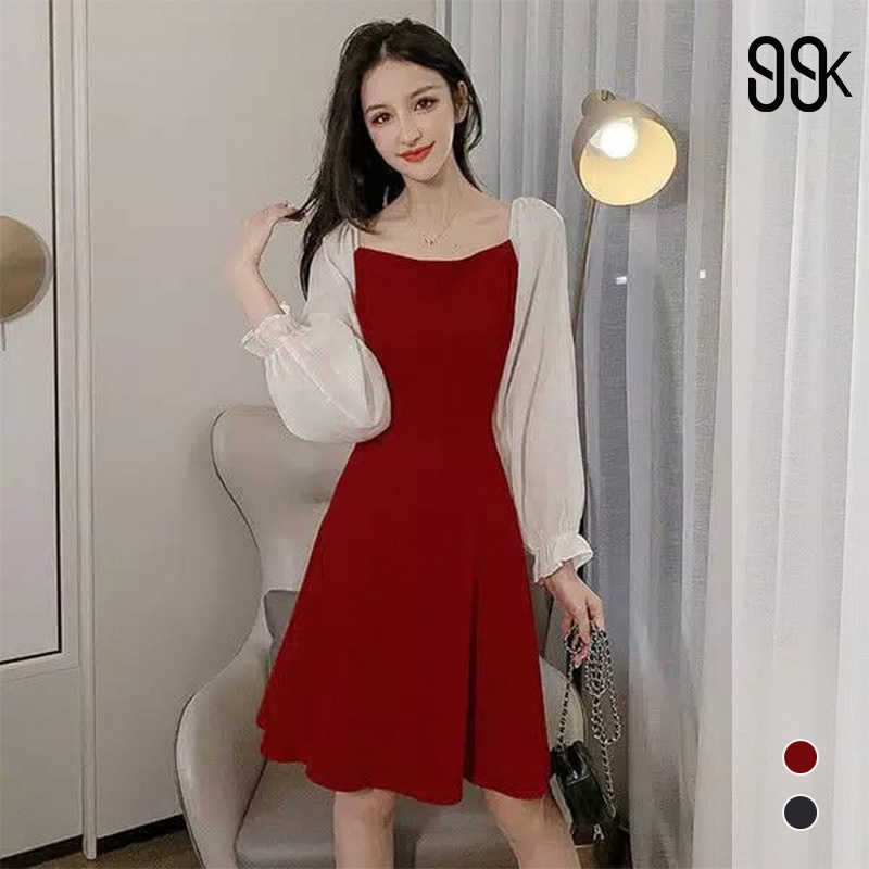 Party Dress Long Sleeve Dress/Wanita Lengan Panjang A-Line 1153B (S/M/L/XL)