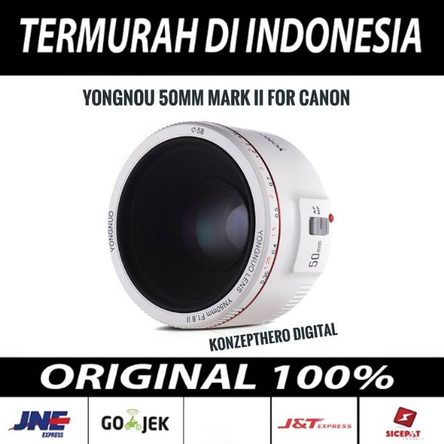 YONGNUO Lensa Canon Lensa Fix YN50mm F1.8 II AF / MF Jarak 0.35m AF / MF Untuk Canon Warna Putih