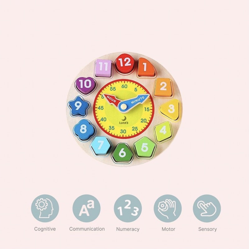 Wooden Toys Puzzle Kayu Jam Kayu Analog Wooden Clock Mainan Edukasi Anak