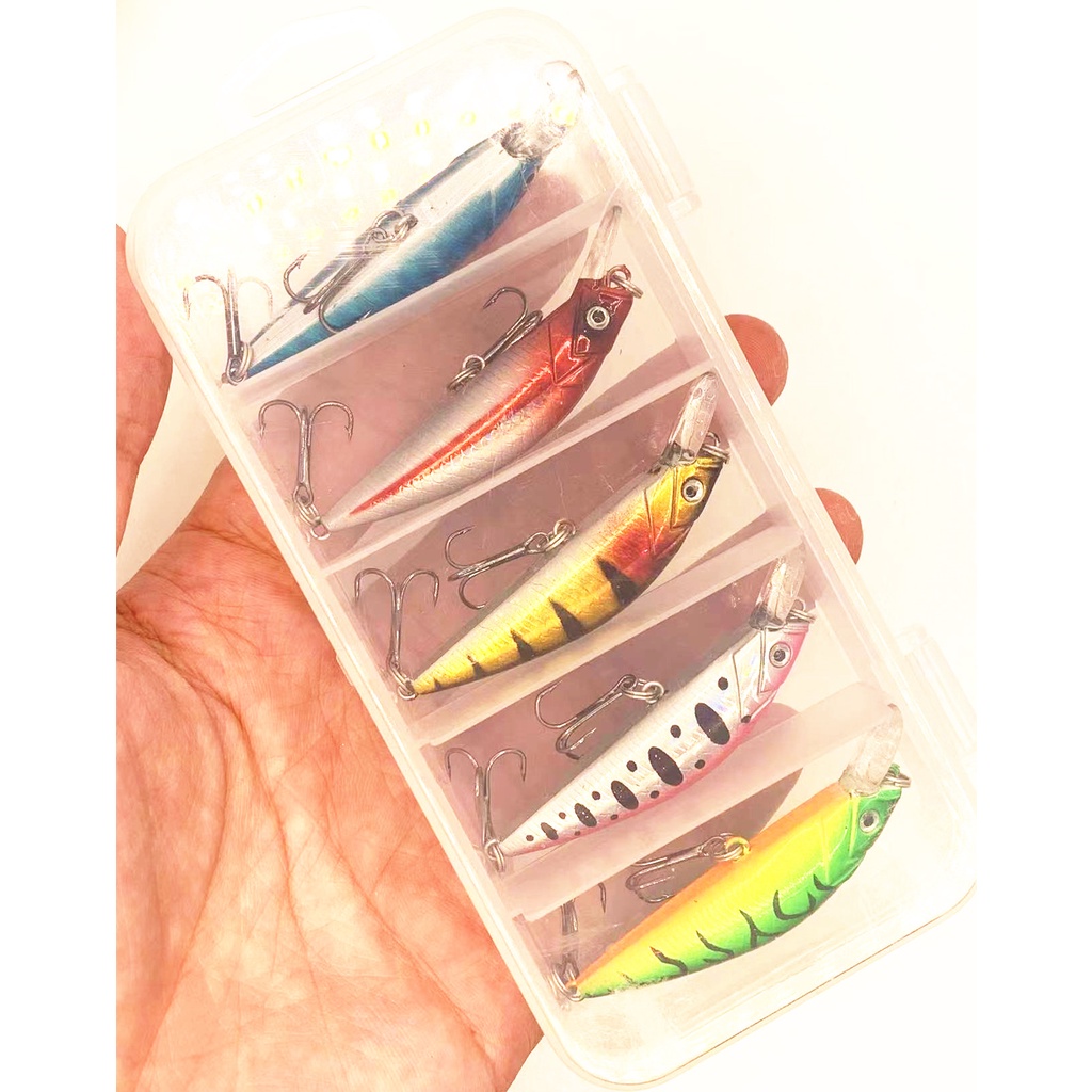 5pcs / Kotak Umpan Pancing Hard Bait Bentuk Ikan Kecil Ukuran 6cm 6g