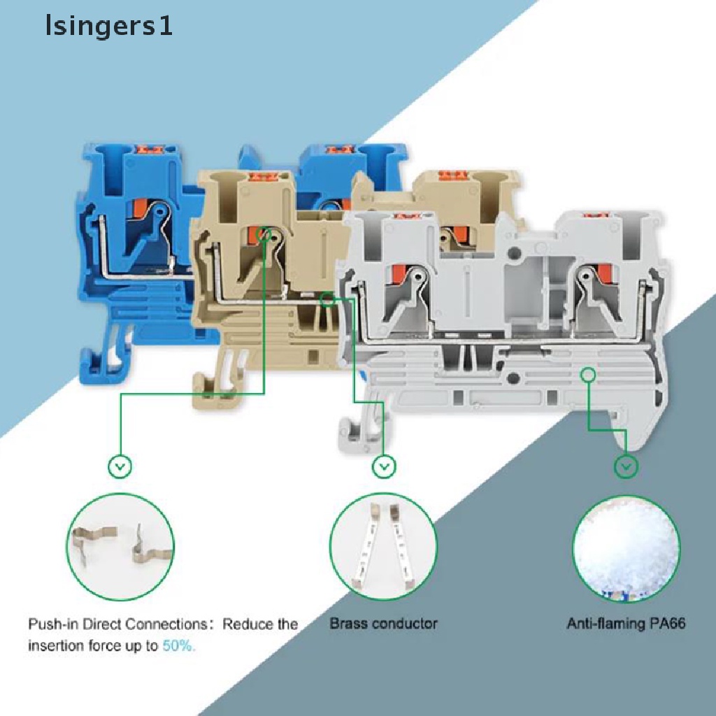 (lsingers1) 10pcs Din Rail Terminal Block PT-2.5 Tanpa Sekrup