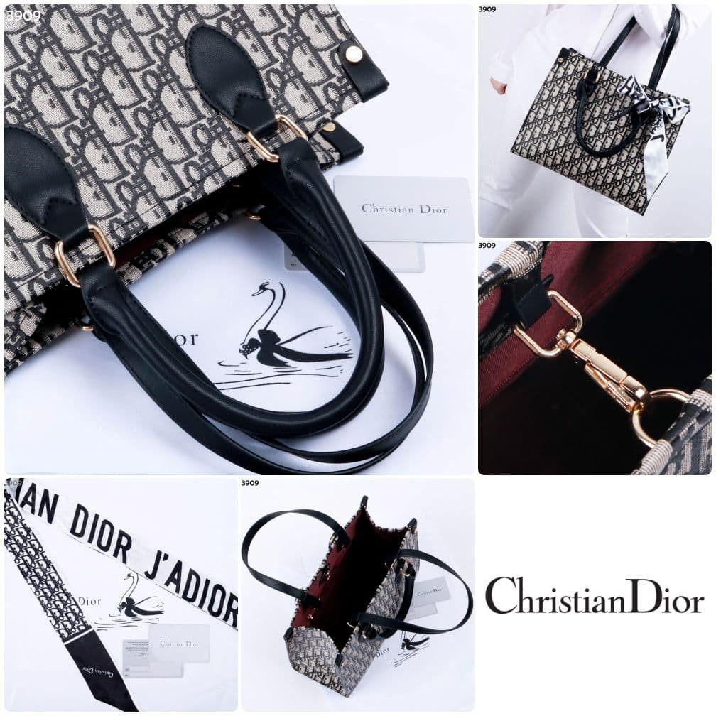 COD ❤️ Tas Tote Wanita Christian Dior Embroided Tophandlebag Ribbon Premium Import